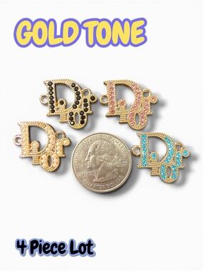 Lot of 4 CD Connector Gold Tone Zipper Pull Button Charms 21mm